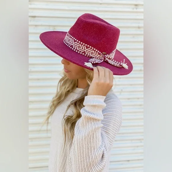 NWT - Burgundy Wide-Brim Hat - Picture 2 of 2